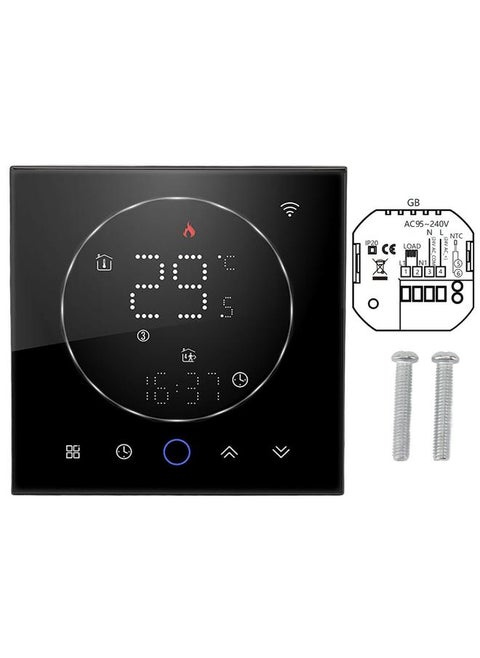 Programmable Smart Home Thermostat AC95~240V Voice Control LED Screen IP20 Energy Saving Smart WiFi Thermostat for Electric Heating Black