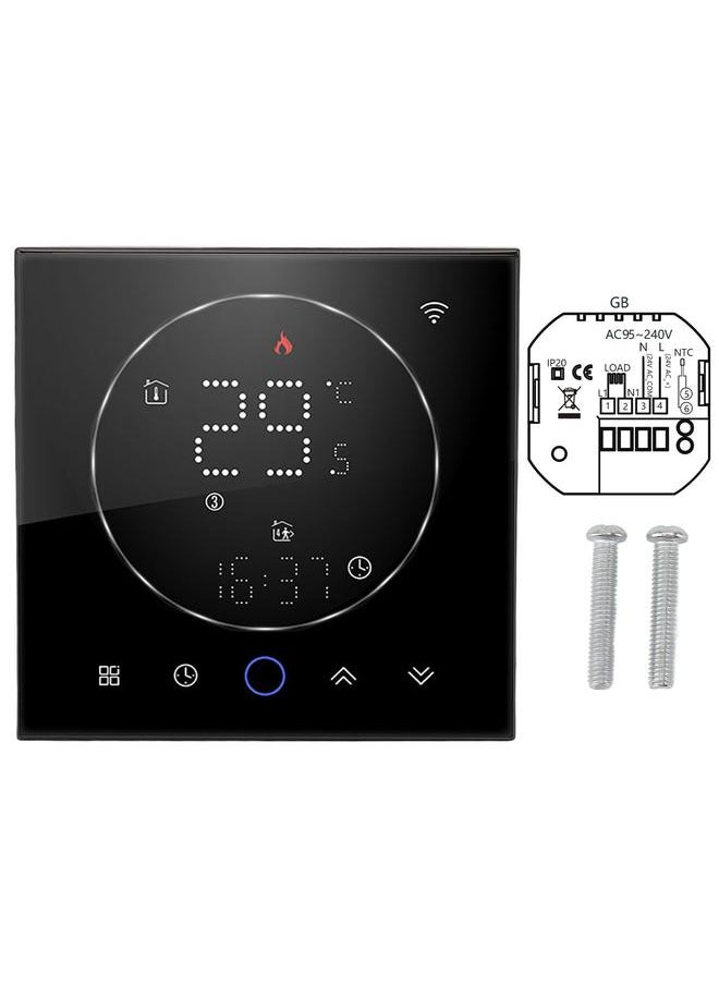 Thoraya Programmable Smart Home Thermostat AC95~240V Voice Control LED Screen IP20 Energy Saving Smart WiFi Thermostat for Electric Heating Black  - Image 1