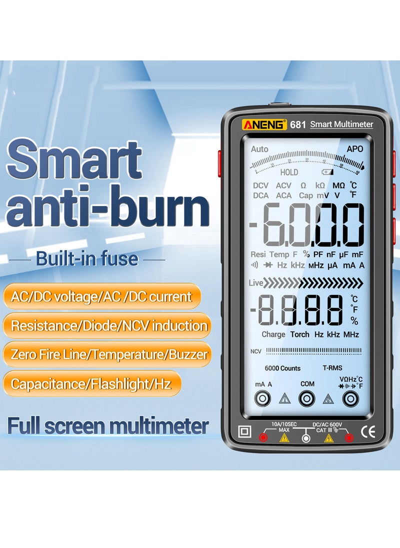 ANENG - 681 6000 Counts Digital Multimeter Smart Anti-burn Rechargeable Universal Meter NCV Tester 5-inch Large LCD with Backlit Flashlight - Image 1