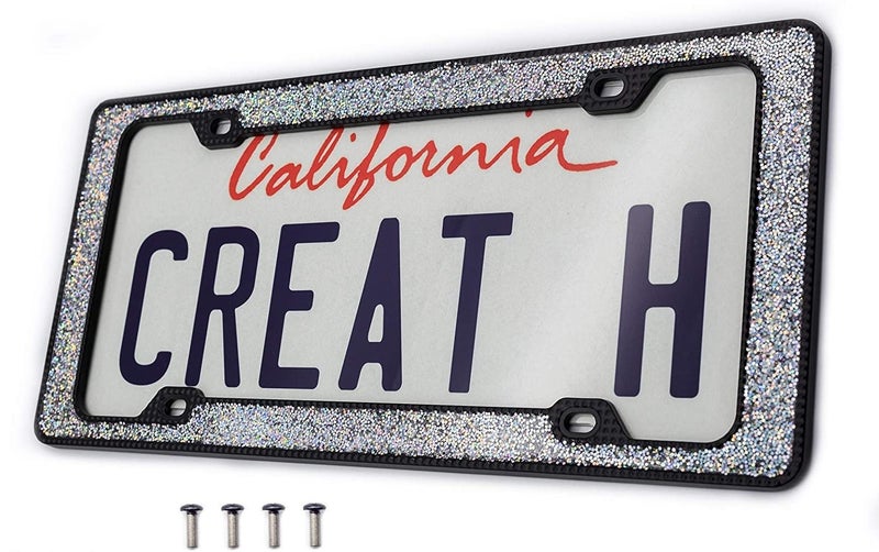Creathome 3D Shining and Neon License Plate Frame from Pure Zinc Alloy Metal Perfect Plate Holder Matt Black with Silver Glitter - Image 3