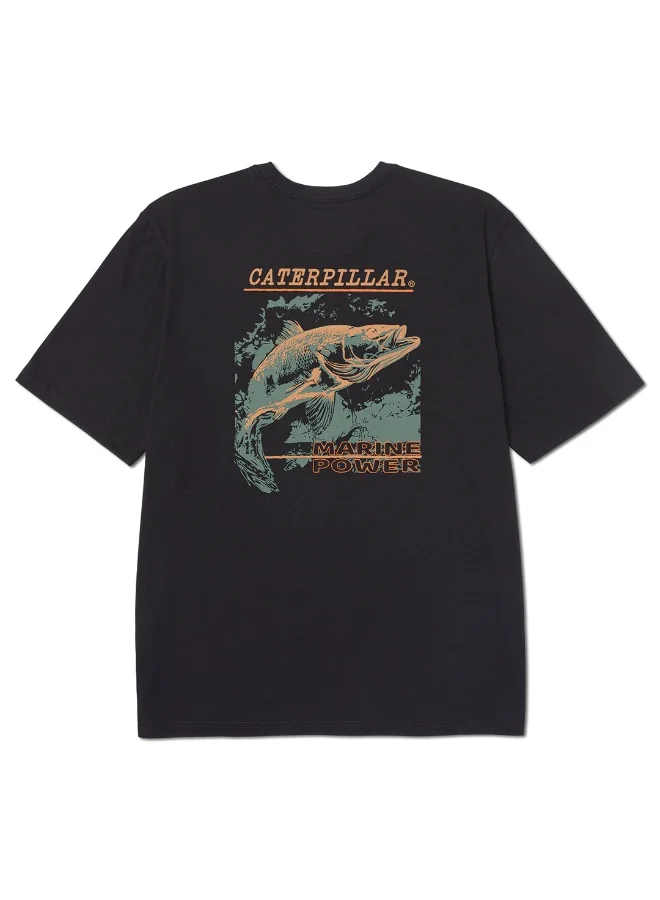 Caterpillar CAT Men’s Marine Power Graphic Tee – 60% Cotton 40% Recycled Polyester – Soft Jersey – Chest & Back Print