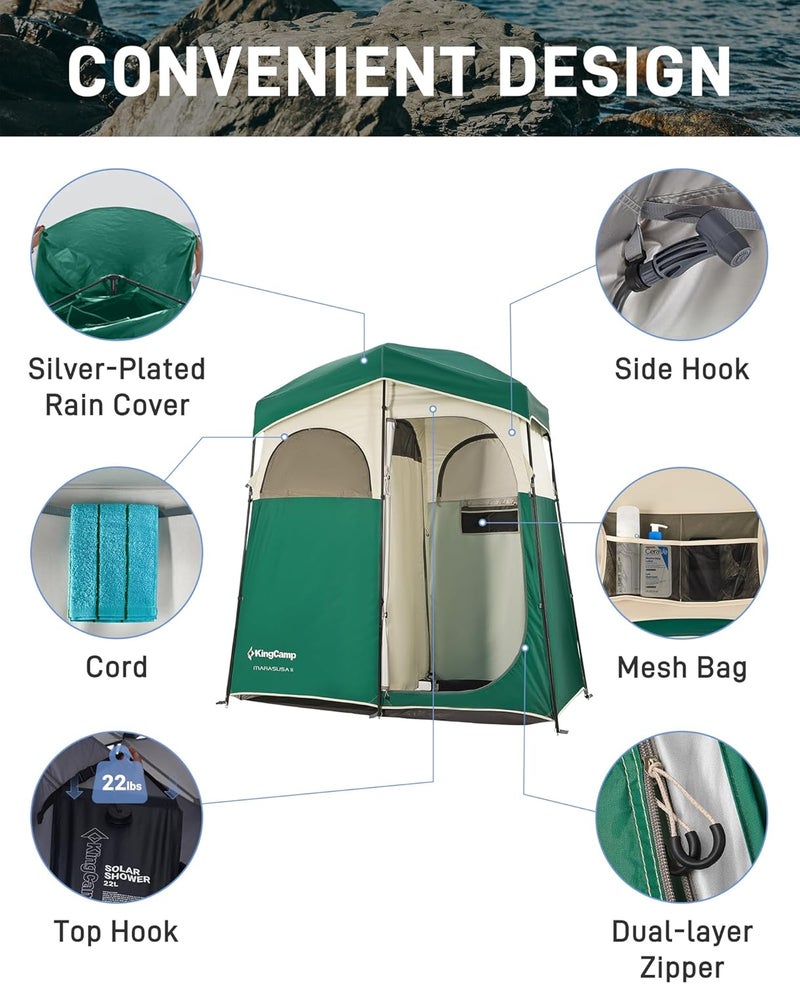KingCamp خيمة استحمام كينغ كامب، خيمة خصوصية محمولة للتخييم في الهواء الطلق 1/2 غرفة مرحاض مع حقيبة استحمام وغرفة تغيير ملابس للشاطئ والتخييم والمشي في الجبال - Image 2