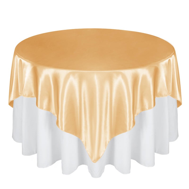 Cobedzy 72 Inch Satin Square Tablecloth Overlay, 6 Pcs Gold Square Tablecloth Cover, Wrinkle-Free Table Cover, Stain-Resistant Fabric for Party, Wedding, Banquet Table Decoration - Image 1