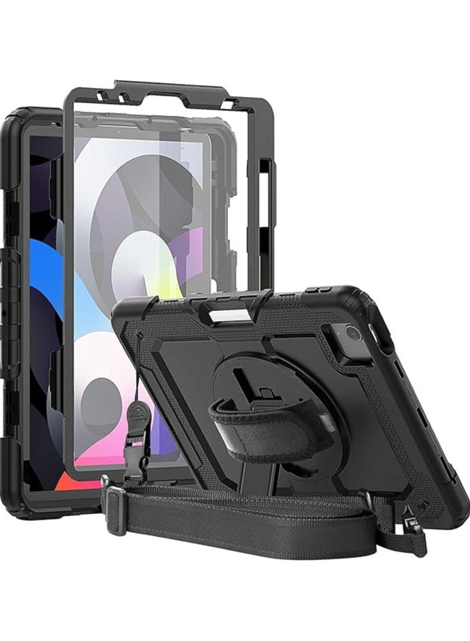 erorex iPad Air 5th/4th Generation Case 10.9" for Kids, Full-Body Shockproof Protective Case with Screen Protector, Rotating Stand/Hand/Shoulder Strap/Pen Holder for iPad Air 5/Air 4, Black - Image 1