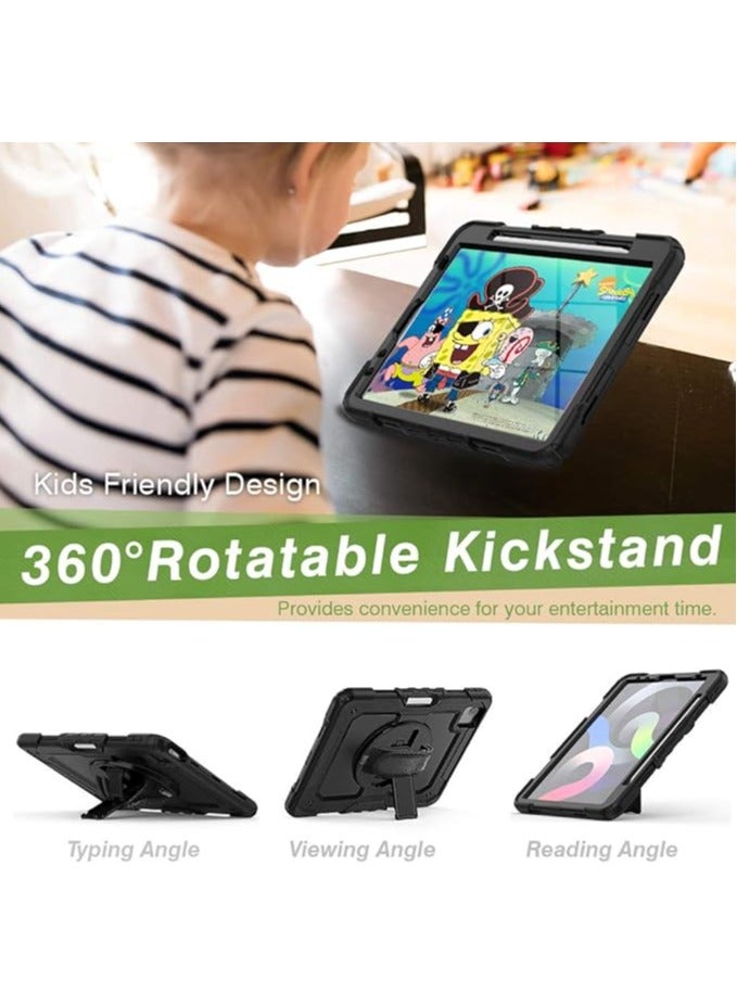 erorex iPad Air 5th/4th Generation Case 10.9" for Kids, Full-Body Shockproof Protective Case with Screen Protector, Rotating Stand/Hand/Shoulder Strap/Pen Holder for iPad Air 5/Air 4, Black - Image 5