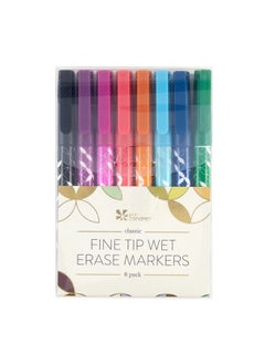 Erin Condren Classic Fine Tip Wet Erase Markers 8-Pack. 0.5Mm Fine Point Tip Perfect For Writing On Whiteboards And Overhead Projectors. 8 Bold And Rich Colors  - Image 1