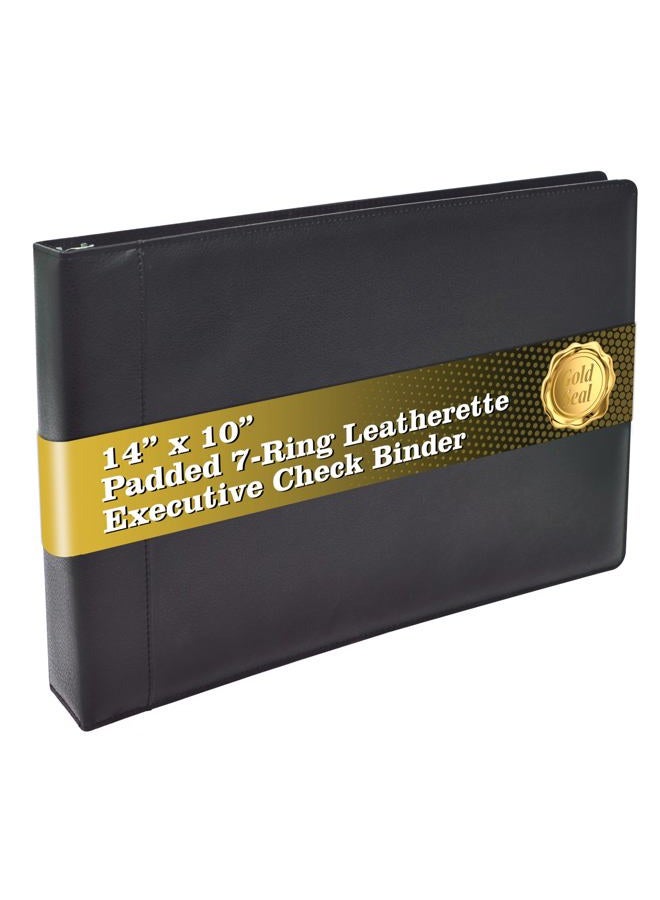 Gold Seal 7 Ring Executive Check Binder with Zipper Pouch, Black Textured Premium Leatherette Cover, for 9 x 13" 3 Per Page Business Checks, 600 Check Capacity Checkbook Holder, - Image 1