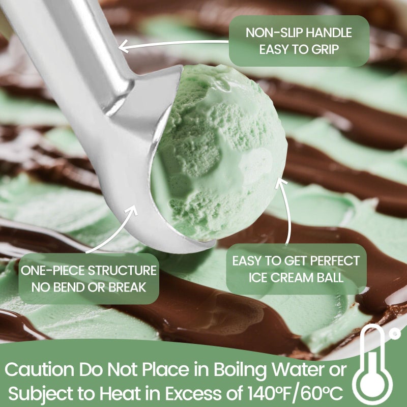HANSGO Ice Cream Scoop, 2PCS 7 inches Nonstick Anti-Freeze Ice Cream Scooper One Piece Aluminum Design Dishwasher Safe - Image 4