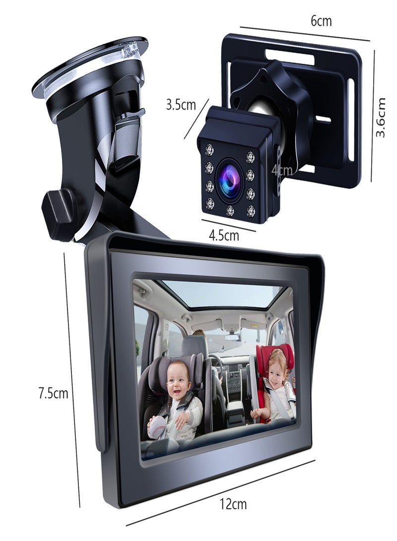 Baby Car Mirror 1080P 4.3 Inch Baby Car Camera Night Vision Safety Car Seat Mirror Cameras Monitored Mirrors with Wide Crystal Clear View Adjustable Angle Length - Image 4