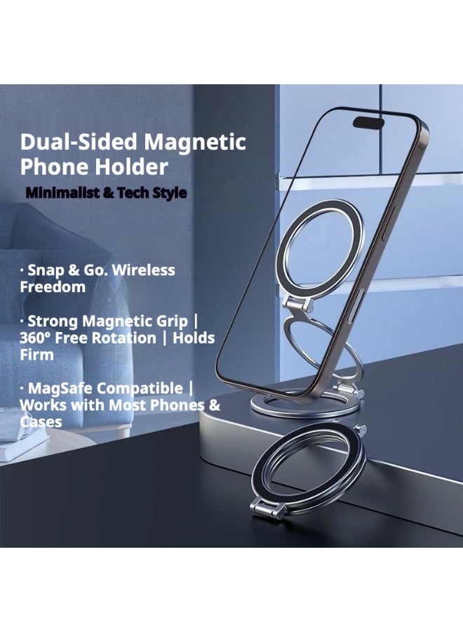 3-in-1 Double Sided Foldable Magnetic Phone Holder, Universal Magnetic Stand for iPhone, Samsung & All iOS/Android Devices | MagSafe Compatible Phone Ring Holder & Desktop Stand Accessories - Image 2