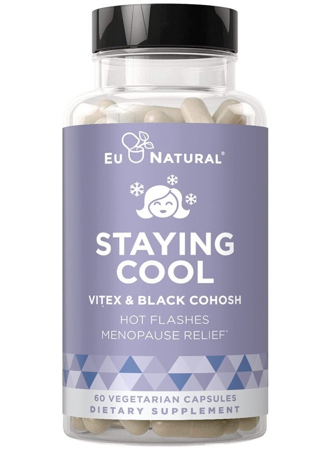 Eu Natural Staying Cool Hot Flashes & Menopause Natural Relief – Hormonal Weight Support, Night Sweats, Disturbed Sleep, Mood Swings – Vitex Chaste Tree & Black Cohosh Pills – 60 Vegetarian Soft Capsules - Image 1