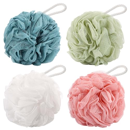 BTYMS 4 Pcs Loofah Sponge 60g/pc Mesh Pouf Bathing Sponges Bath Scrunchies Shower Puff - Image 1