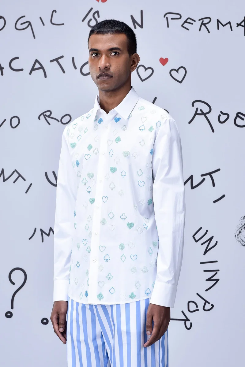 Genes Lecoanet Hemant Card Beard Embroidery Regular Fit Shirt - White
