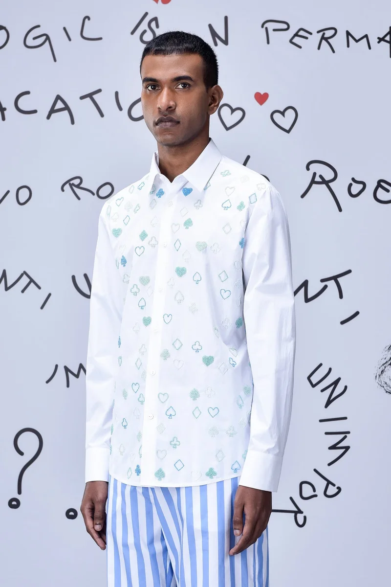 Genes Lecoanet Hemant Card Beard Embroidery Regular Fit Shirt - White