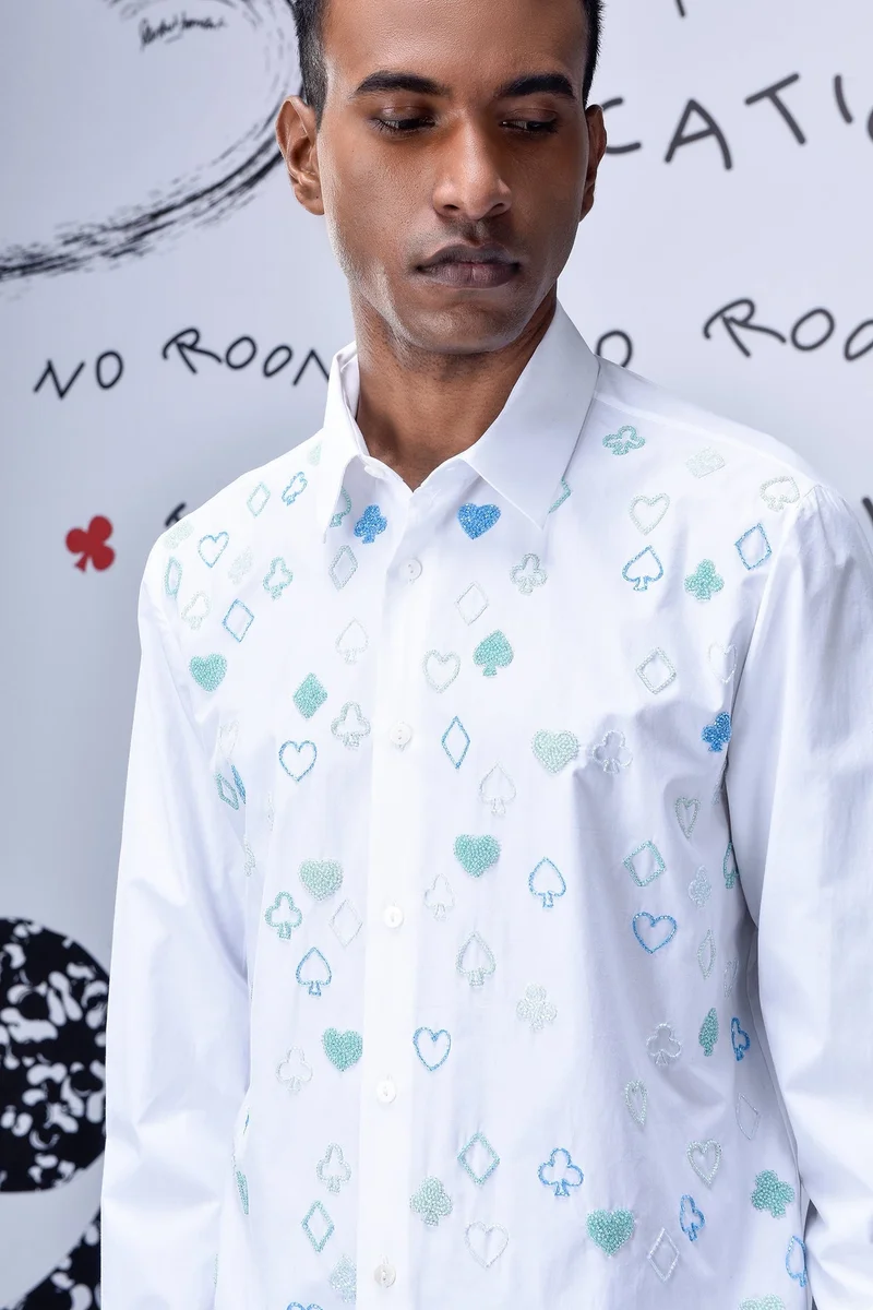 Genes Lecoanet Hemant Card Beard Embroidery Regular Fit Shirt - White