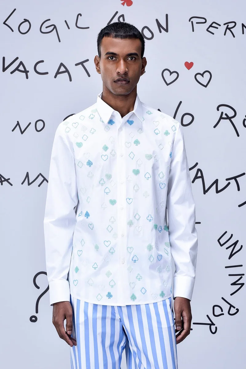 Genes Lecoanet Hemant  Card Beard Embroidery Regular Fit Shirt - White for Men | Best Price UAE