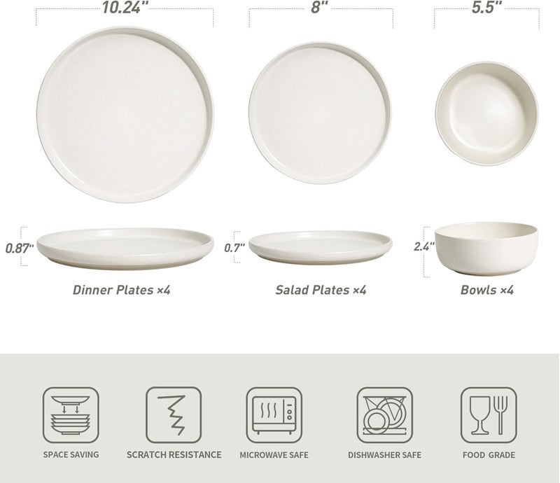 Famiware طقم أطباق وأوعية فامي وير ميلك واي 12 قطعة طقم أدوات مائدة زجاجة تفاعلية طقم أطباق من الحجر الخزفي لـ 4 أشخاص باللون الأبيض غير اللامع - Image 2