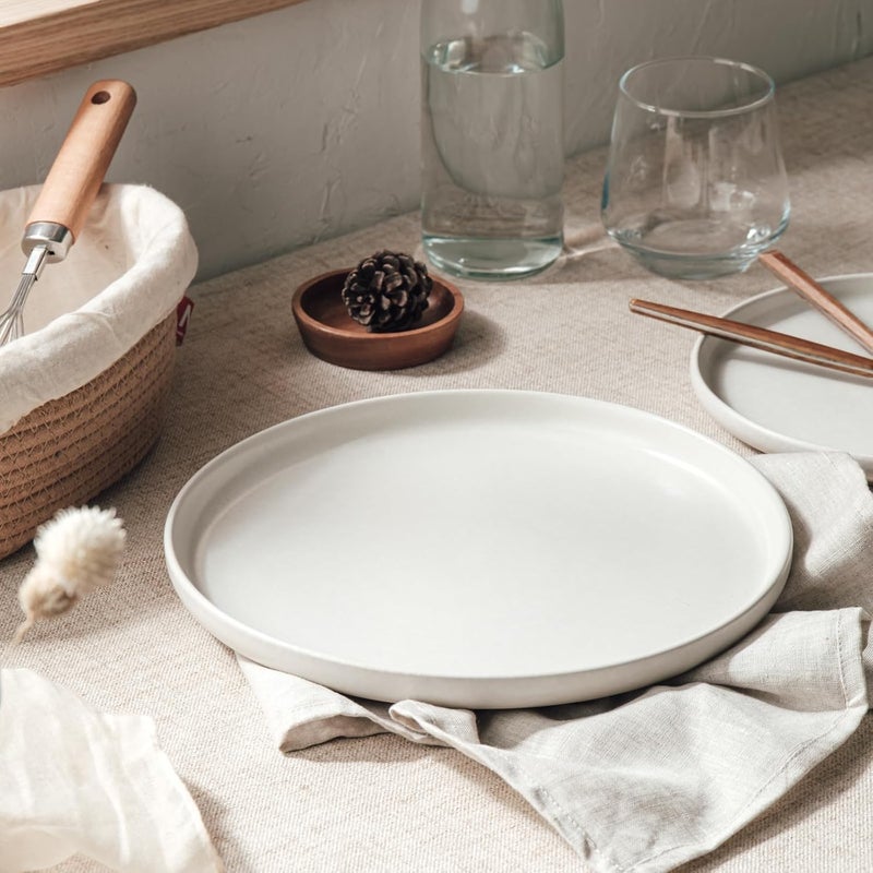 Famiware طقم أطباق وأوعية فامي وير ميلك واي 12 قطعة طقم أدوات مائدة زجاجة تفاعلية طقم أطباق من الحجر الخزفي لـ 4 أشخاص باللون الأبيض غير اللامع - Image 3