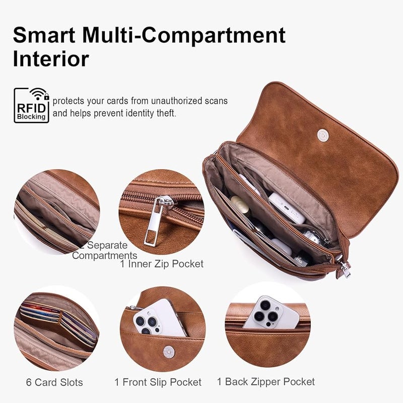 Lexiyat Crossbody Bags for Women Vegan Leather Travel Small Cell Phone Purse Rfid Shoulder Bag with 2 Straps - Image 3