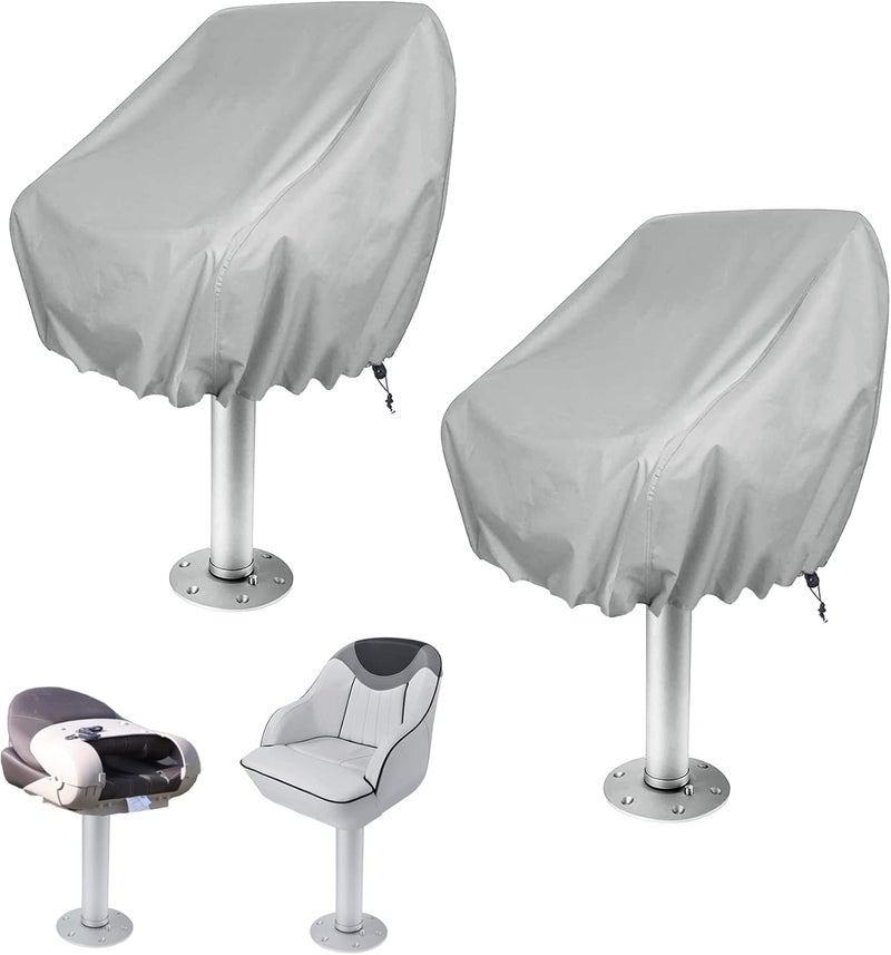 WOMACO 2 Pack Boat Seat Cover, Outdoor Waterproof Pedestal Pontoon Captain Boat Bench Chair Seat Cover, Oxford Fabric Helm Chair Protective Covers (Silver, 2 Pack) - Image 1