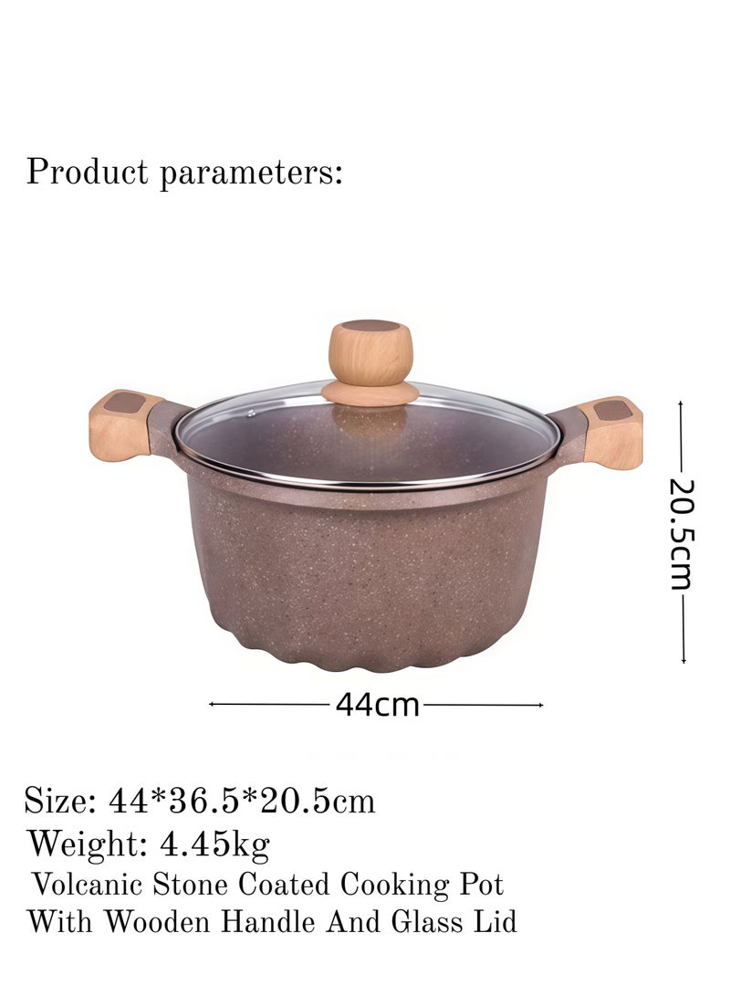 MGC Volcanic Stone Coated Cooking Pot With Wooden Handle And Glass Lid Suitable For Cooking Equipment Eeeds Of Different Families - Image 2