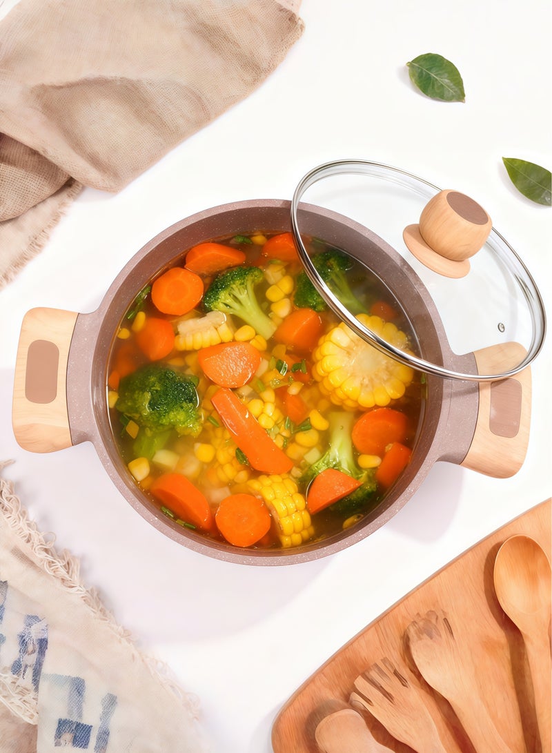 MGC Volcanic Stone Coated Cooking Pot With Wooden Handle And Glass Lid Suitable For Cooking Equipment Eeeds Of Different Families - Image 3