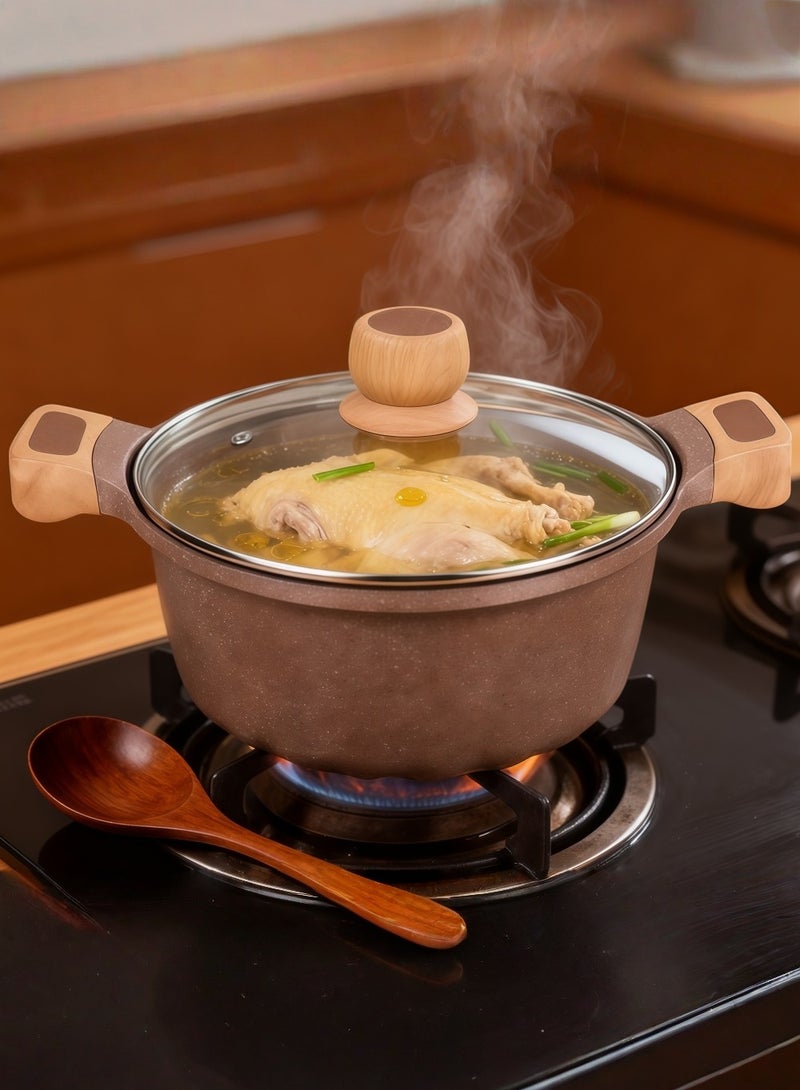 MGC Volcanic Stone Coated Cooking Pot With Wooden Handle And Glass Lid Suitable For Cooking Equipment Eeeds Of Different Families - Image 4