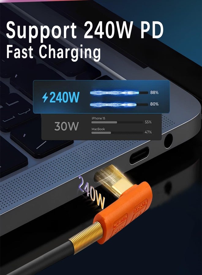 Duttek 90 Degree USB C Cable Right Angle, Short USB-C Cable 3.2 Gen2, Silicone 240W Fast Charging & 40Gbps Data Sync for MacBook Pro/Dell XPS, iPhone 15 Pro, Steam Deck, Switch 1.97FT/60CM - Image 3