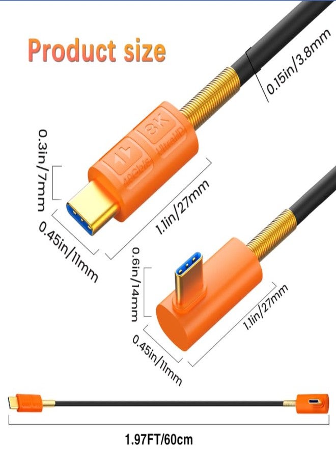 Duttek 90 Degree USB C Cable Right Angle, Short USB-C Cable 3.2 Gen2, Silicone 240W Fast Charging & 40Gbps Data Sync for MacBook Pro/Dell XPS, iPhone 15 Pro, Steam Deck, Switch 1.97FT/60CM - Image 5