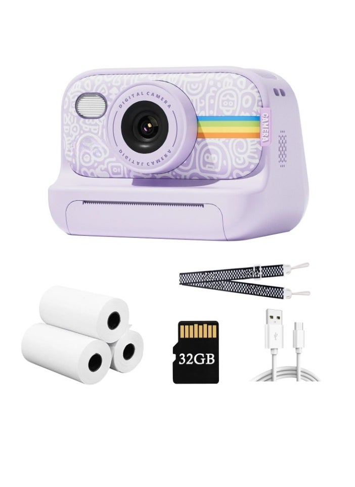 AROAQ Instant Print Camera, 1080P HD Digital Video Camera, Lightweight And Durable Kids Portable Camera. High Capacity Digital Camera With Print Paper 32GB Card And Lanyard, (Purple)  - Image 1