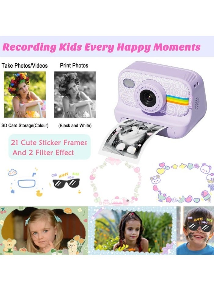 AROAQ Instant Print Camera, 1080P HD Digital Video Camera, Lightweight And Durable Kids Portable Camera. High Capacity Digital Camera With Print Paper 32GB Card And Lanyard, (Purple)  - Image 2