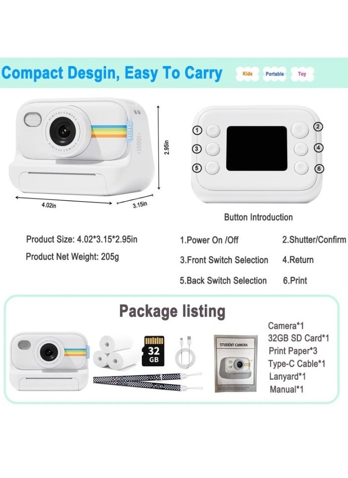 AROAQ Instant Print Camera, 1080P HD Digital Video Camera, Lightweight And Durable Kids Portable Camera. High Capacity Digital Camera With Print Paper 32GB Card And Lanyard, (Purple)  - Image 5