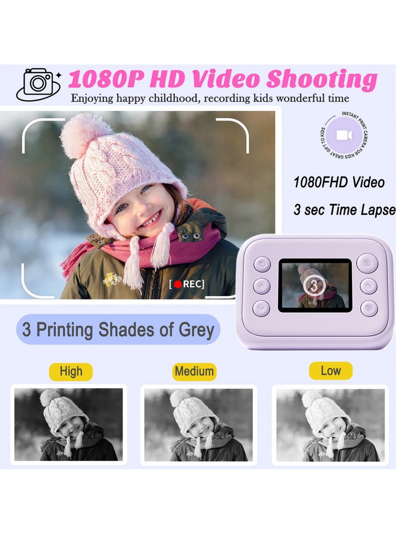 AROAQ Instant Print Camera, 1080P HD Digital Video Camera, Lightweight And Durable Kids Portable Camera. High Capacity Digital Camera With Print Paper 32GB Card And Lanyard, (Purple)  - Image 3
