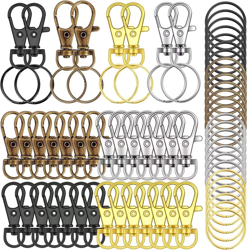 104PCS Swivel Snap Hooks with Key Rings Metal Lobster Claw Clasp Keychain Rings for CraftsMixed Color 125inch32mm