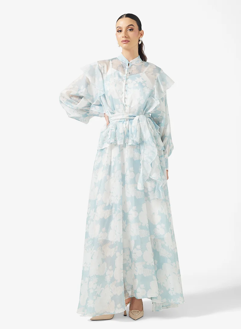 خزانة طقم بلوزة وتنورة مطبوعة