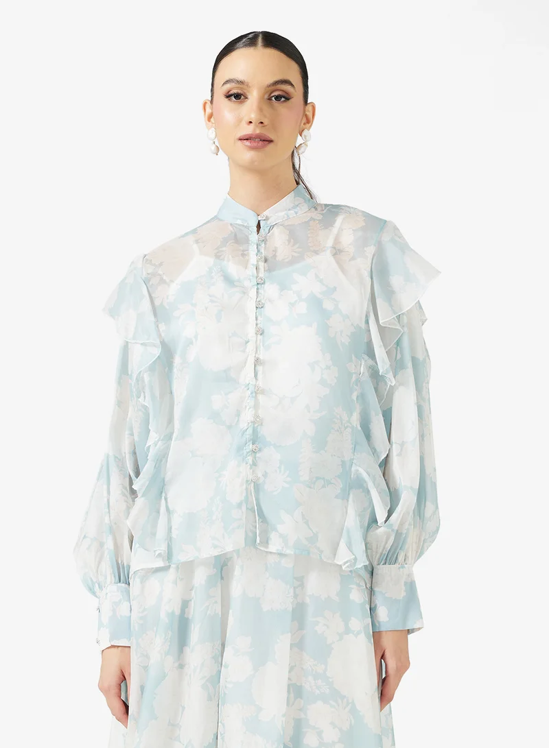 خزانة طقم بلوزة وتنورة مطبوعة