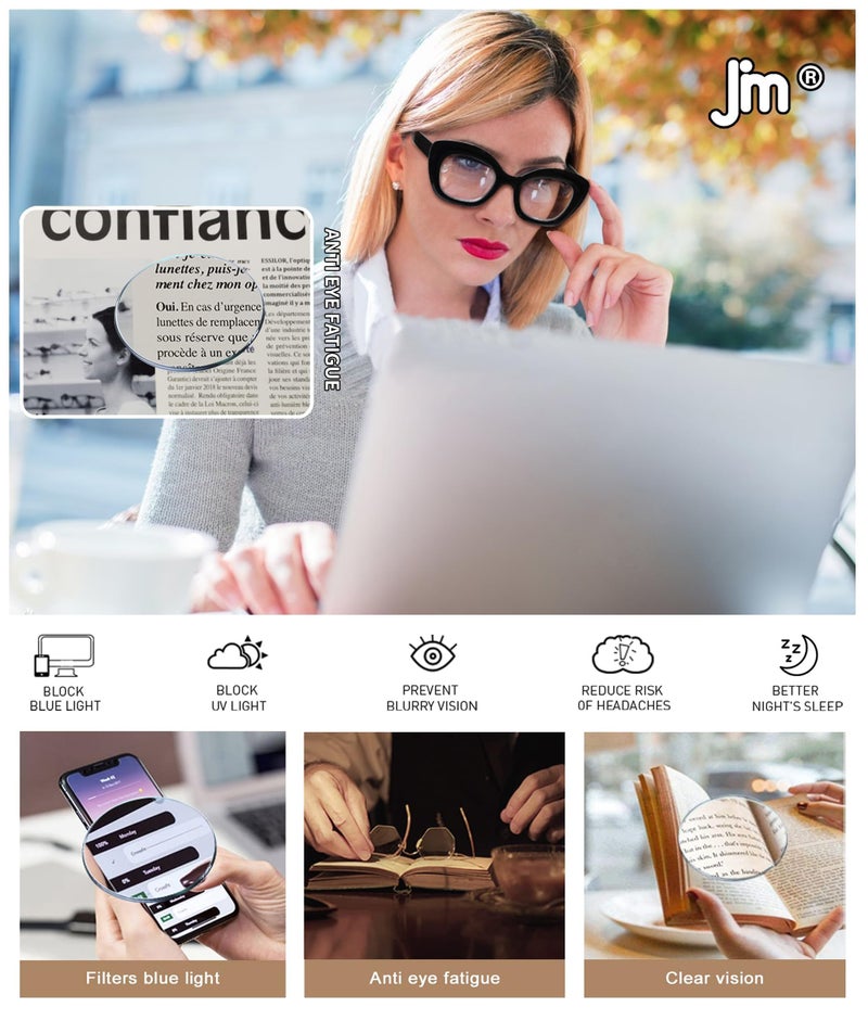 JM 3 Pack Oversized Cat Eye Reading Glasses for Women Funky Blue Light Flexible Cateye Readers +2.5 - Image 5