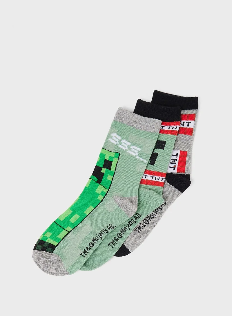 MINECRAFT Minecraft Pack Of 3 Printed Sockes