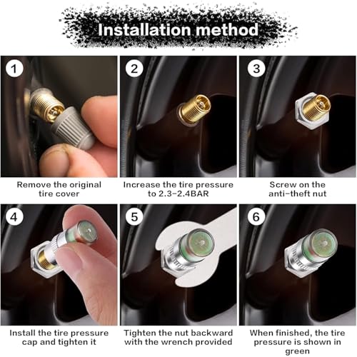 Gozaqe Car Tire Pressure Monitor Valve Caps,All-Copper Version, 4 Pcs,Three-Color Visible Valve Stem Cap Indicator,Tyre Valve Cap for Cars,SUVs,Trucks,Motorcycles,Bicycles (Including Installation Tools) - Image 5