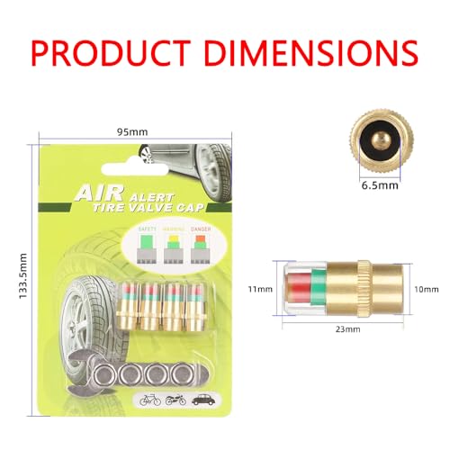 Gozaqe Car Tire Pressure Monitor Valve Caps,All-Copper Version, 4 Pcs,Three-Color Visible Valve Stem Cap Indicator,Tyre Valve Cap for Cars,SUVs,Trucks,Motorcycles,Bicycles (Including Installation Tools) - Image 2