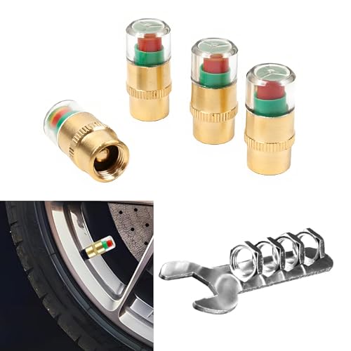 Gozaqe Car Tire Pressure Monitor Valve Caps,All-Copper Version, 4 Pcs,Three-Color Visible Valve Stem Cap Indicator,Tyre Valve Cap for Cars,SUVs,Trucks,Motorcycles,Bicycles (Including Installation Tools) - Image 1