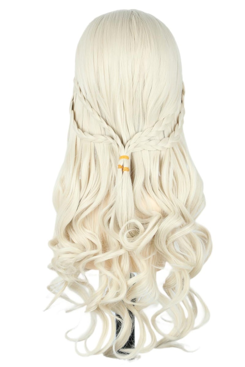 LeMarnia Blonde Wigs for Women Long Curly Wave Braid Queen Wig Fairy Elf Wigs for Cosplay Halloween Costume Wig