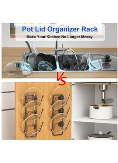 Excefore 2 Pack Pot Lid Organizer Rack, 6 Tier Pot Lids Holder for Cabinet Door/Wall Mount, Reusable Pot Lid Rack Holder for Kitchen Storage with No Drilling Adhesive, Black  - Image 4