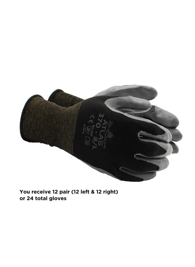 SHOWA SHOWA Atlas 370 Nitrile Palm Coated General Purpose Work Glove with Nylon Liner, Black, Large (12 Pair)  - Image 2