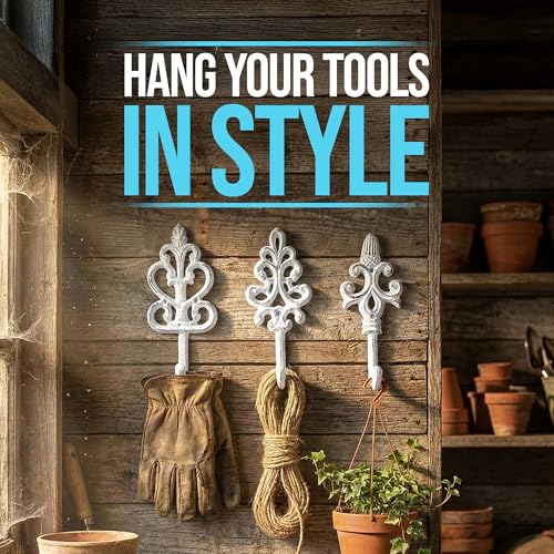 Comfify Shabby Chic Decorative Wall Hooks - Set of 3 - Cast Iron French Country Wall Decor - Farmhouse Hangers for Coats, Purses and More - Pure White - Image 4