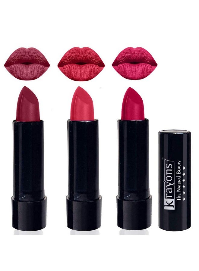 كرايونز أحمر شفاه كرايون لطيف غير لامع، مقاوم للماء، يدوم طويلاً، وردي صادم، أول لمسة، شفاه وردية، 3.5 جرام لكل عبوة (عبوة من 3 قطع) - Image 1
