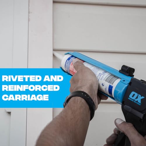 OX Tools Rodless Caulk Gun - 7:1 Thrust Ratio, Foldable Belt Clip, Patented Design, Compact for Tight Spaces, Reinforced Carriage, Glass Filled Nylon Handle, 13 1/2" Length, 10 oz Capacity… - Image 4