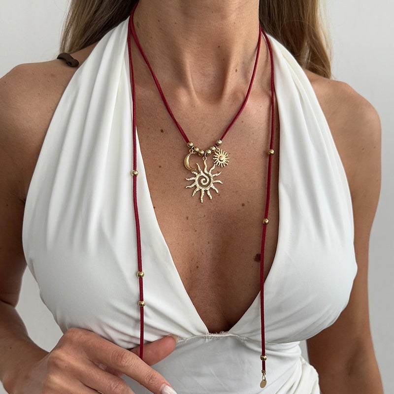 SHIXIN European and American Cross-Border Fashion Hollow Sun Pendant Necklace - INS Style Adjustable Clavicle Chain - Image 1