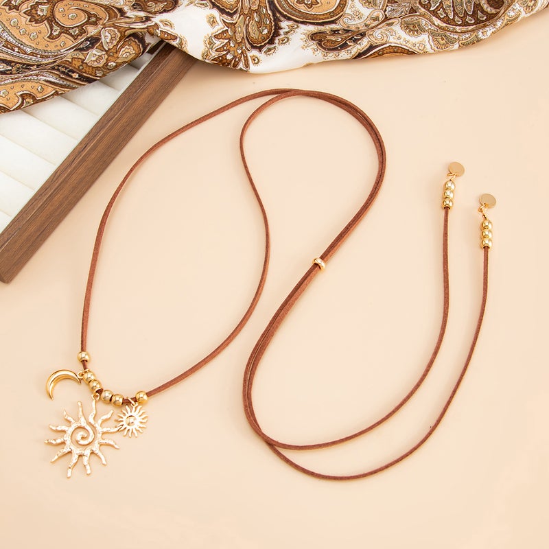 SHIXIN European and American Cross-Border Fashion Hollow Sun Pendant Necklace - INS Style Adjustable Clavicle Chain - Image 4