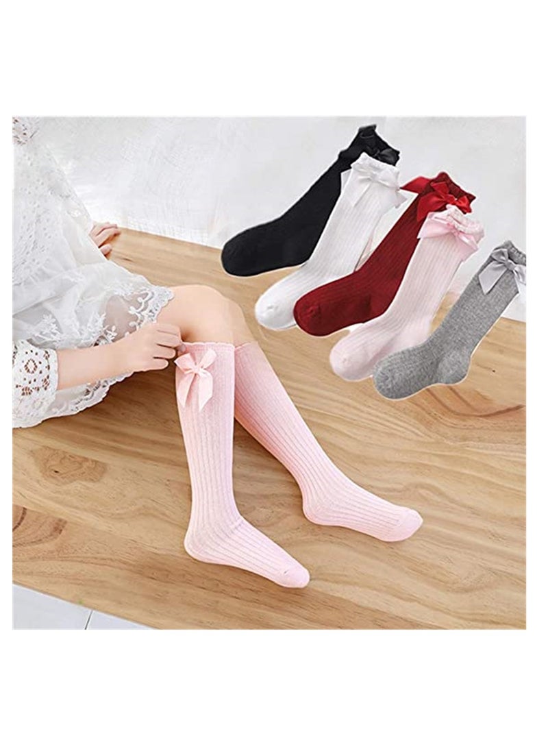 SYOSI - Baby Stockings 5 Pairs Knee Tall Socks Newborn Baby Toddler Girl Tube Frill Uniform Stockings - Image 1